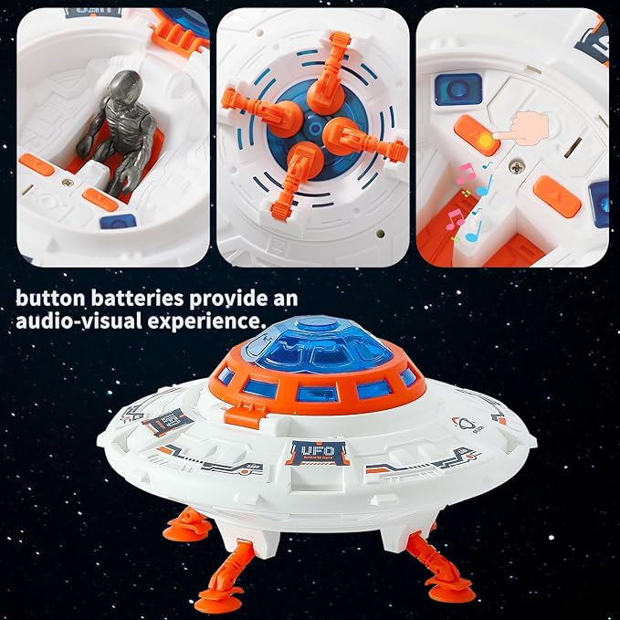 UFO toy space toy set, aliens and astronauts, spaceship toy with lights and sounds, exploration toy set suitable for boys aged 3-5, outer space birthday gift.
