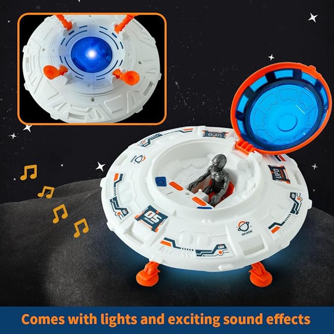 UFO toy space toy set, aliens and astronauts, spaceship toy with lights and sounds, exploration toy set suitable for boys aged 3-5, outer space birthday gift.
