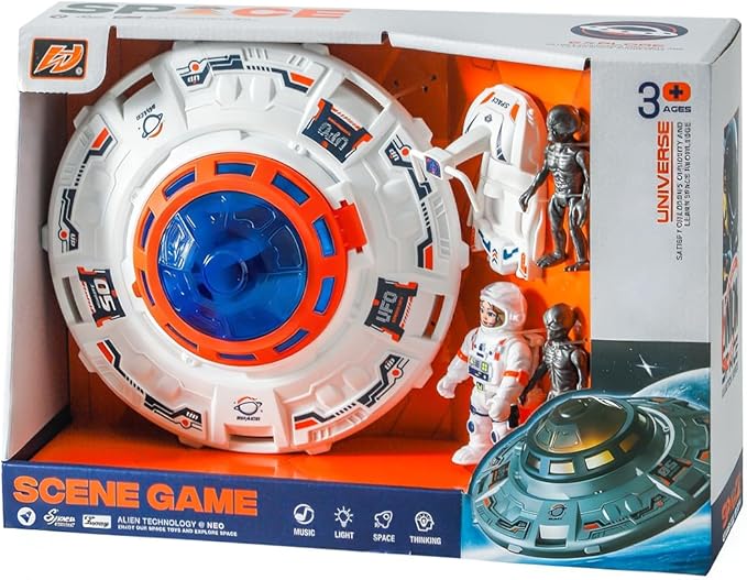 UFO toy space toy set, aliens and astronauts, spaceship toy with lights and sounds, exploration toy set suitable for boys aged 3-5, outer space birthday gift.