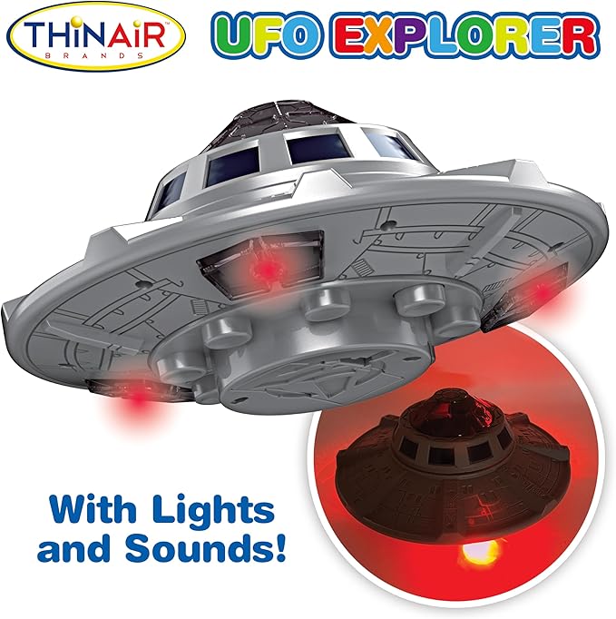 UFO spaceship toy, children's spaceship toy set, with two aliens, lights and sounds, educational STEM adventure, 1:18 scale figures.