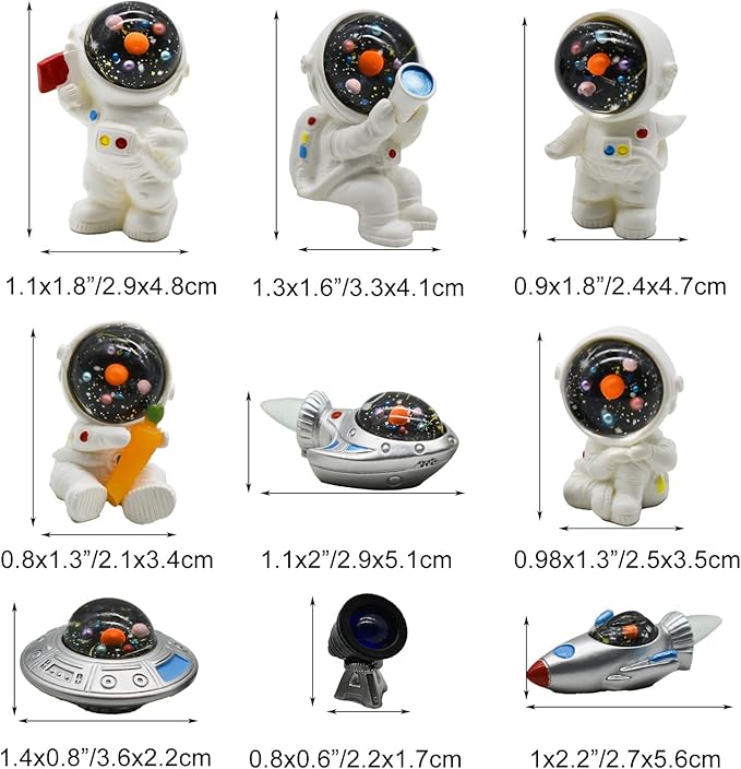 11 Miniature Astronaut and Rocket Statues, Miniature Astronaut and UFO Toy Set, Resin Astronaut Decoration, Cake Decoration, Home Decoration, Office Desktop