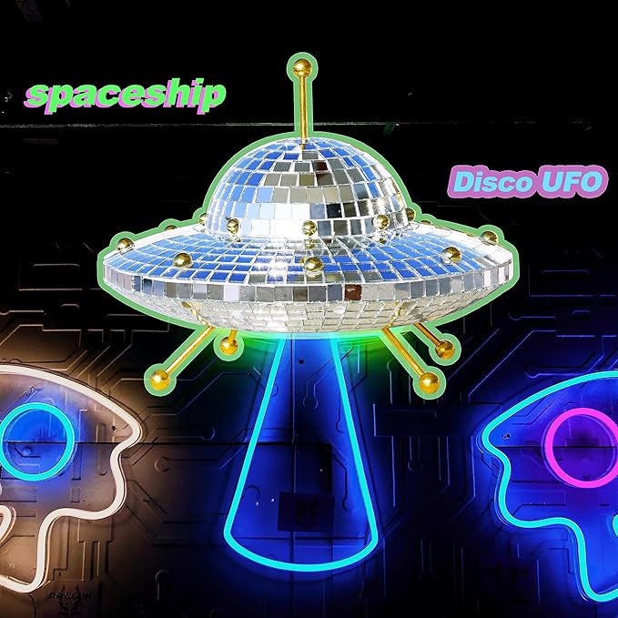 UFO Disco Ball, Silver Disco Ball Decoration, Disco Spaceship Retro Reflective Decorative Mirror Decoration, Suitable for Home, Parties, Gardens, Handmade Gifts (8 * 6 inches)