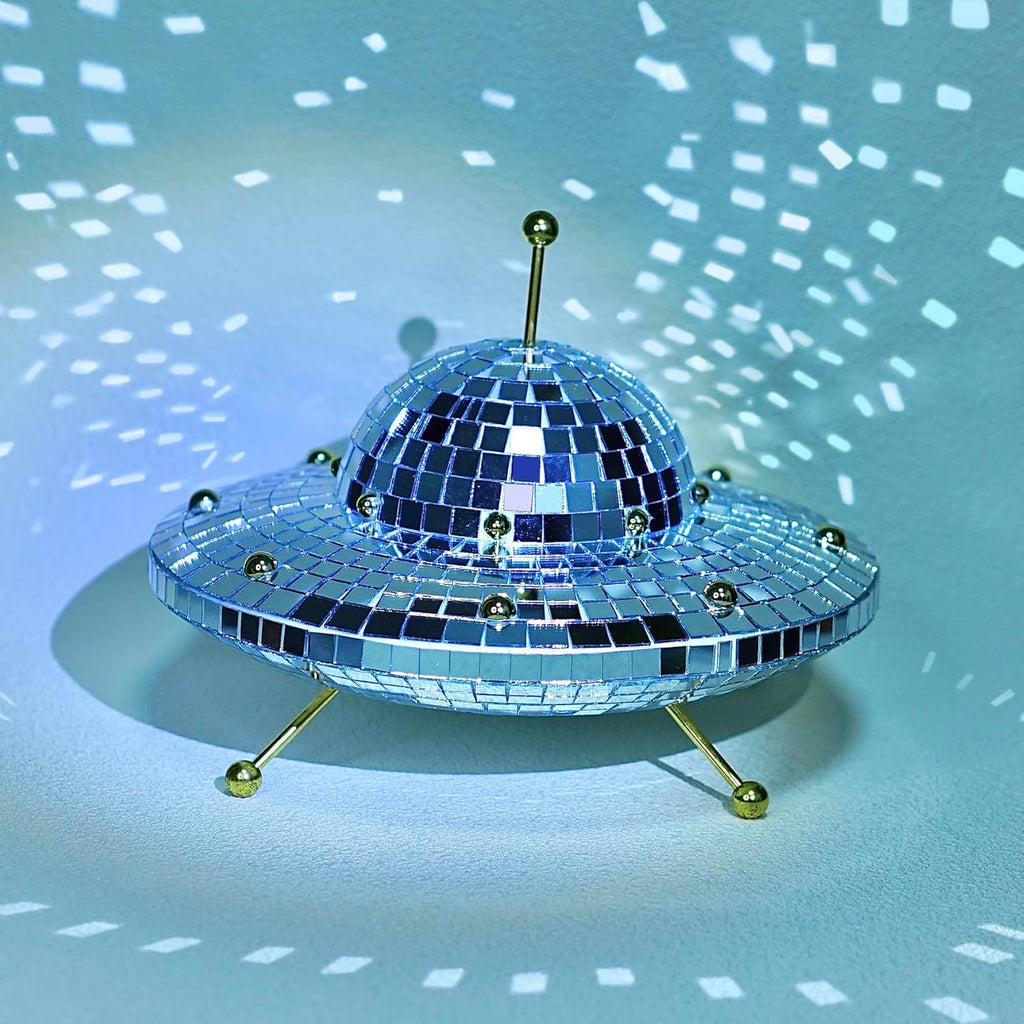 UFO Disco Ball, Silver Disco Ball Decoration, Disco Spaceship Retro Reflective Decorative Mirror Decoration, Suitable for Home, Parties, Gardens, Handmade Gifts (8 * 6 inches)