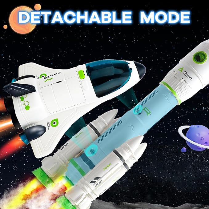 Space Toy Rocket Toy Kids Shuttle with Astronaut Spaceship Planetary Rod and Christmas Space Station Suitable for boys 3, 4, 5, 6, 7, 8, and children aged 3 and up.
