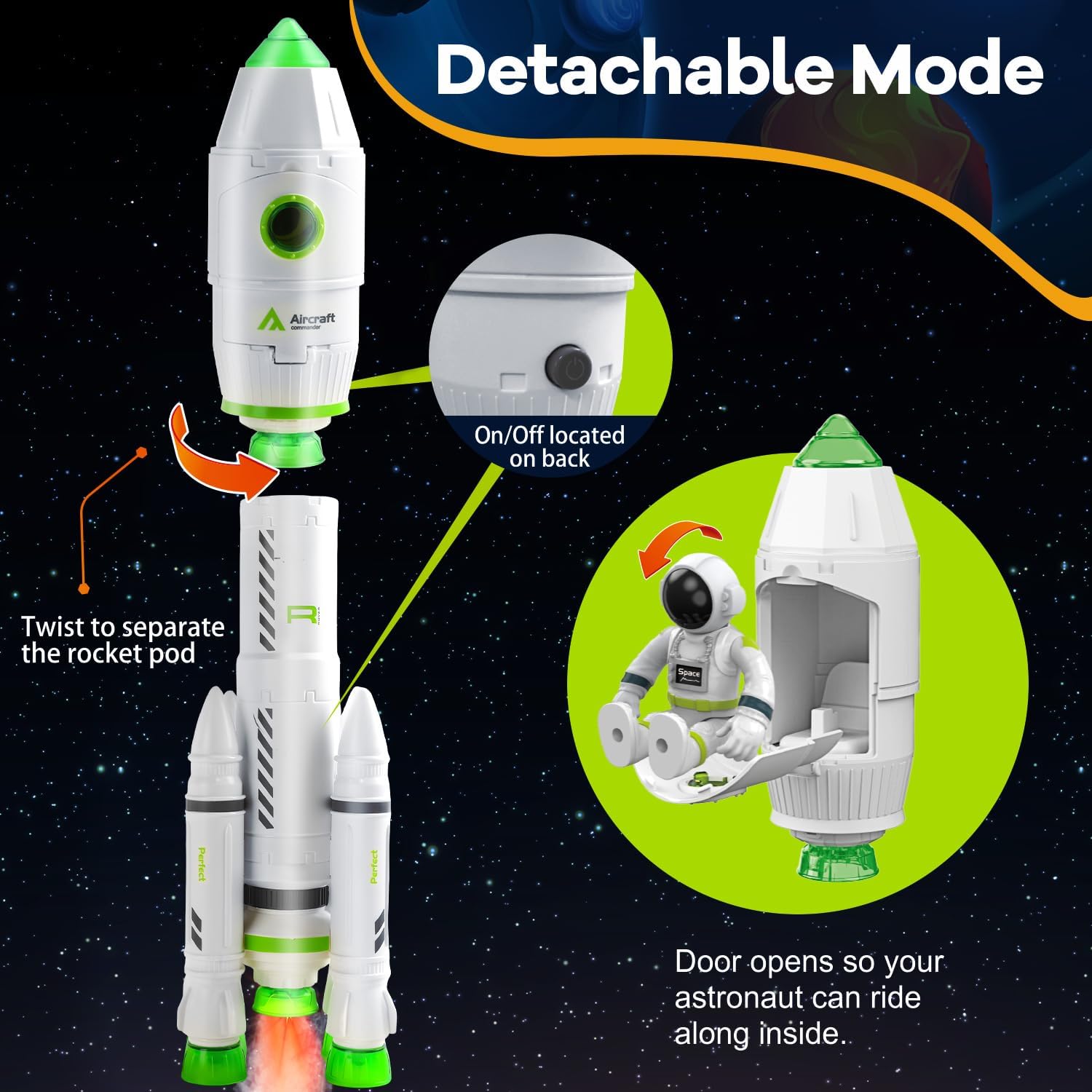 Space Toy Rocket Toy Kids Shuttle with Astronaut Spaceship Planetary Rod and Christmas Space Station Suitable for boys 3, 4, 5, 6, 7, 8, and children aged 3 and up.